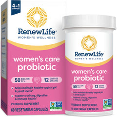 Renew Life daily-use capsules shown with water suggest simple, consistent daily routine.