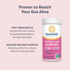 Renew Life delayed-release capsules image demonstrates protective delivery to the gut.