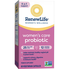 Dairy-free and soy-free badges near Renew Life bottle.