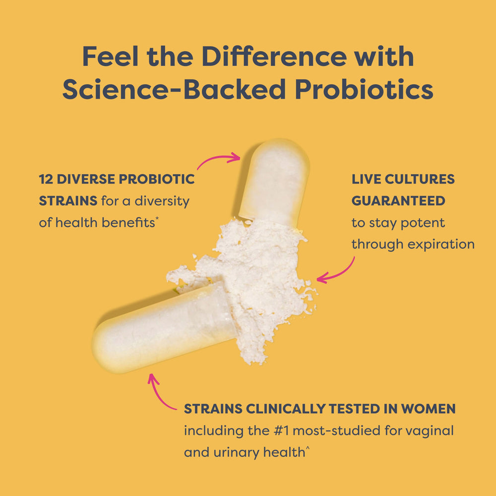 Renew Life GR-1 RC-14 strains close-up emphasizes top vaginal and urinary health partners.