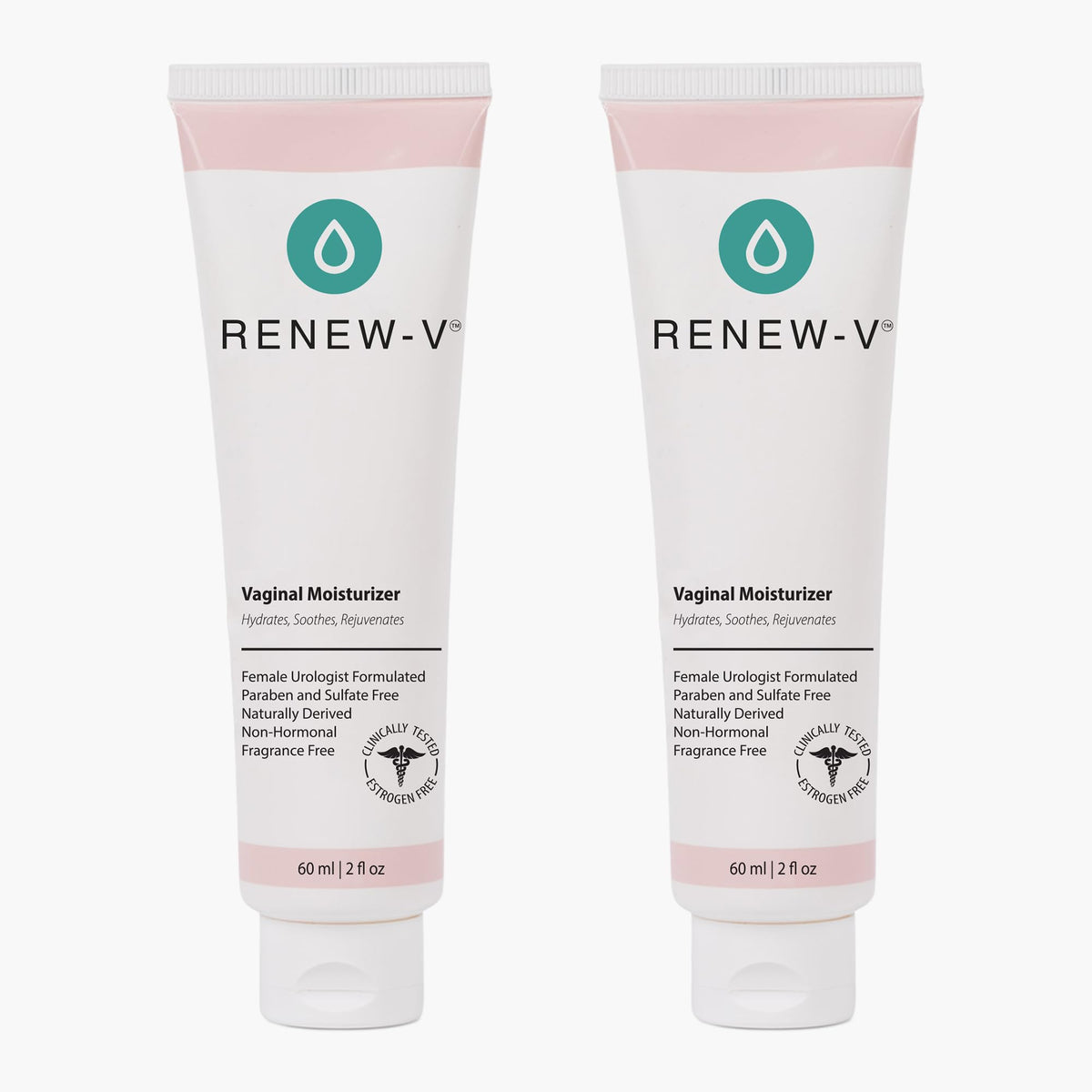 Renew-V vaginal moisturizer bottle being poured for hydration and comfort