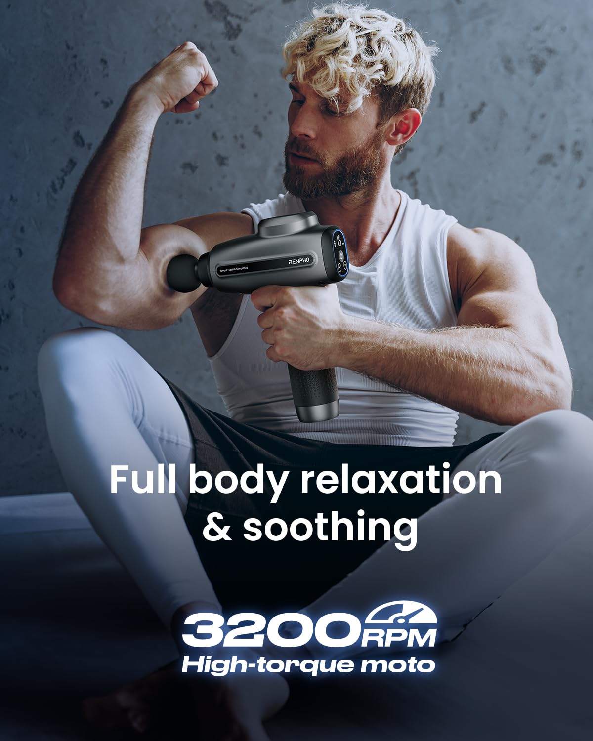 RENPHO Active C4 Massage Gun with 6 heads shows versatile attachments.