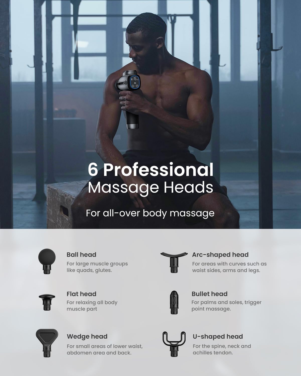 RENPHO Active C4 Massage Gun battery indicator shows long-lasting power.