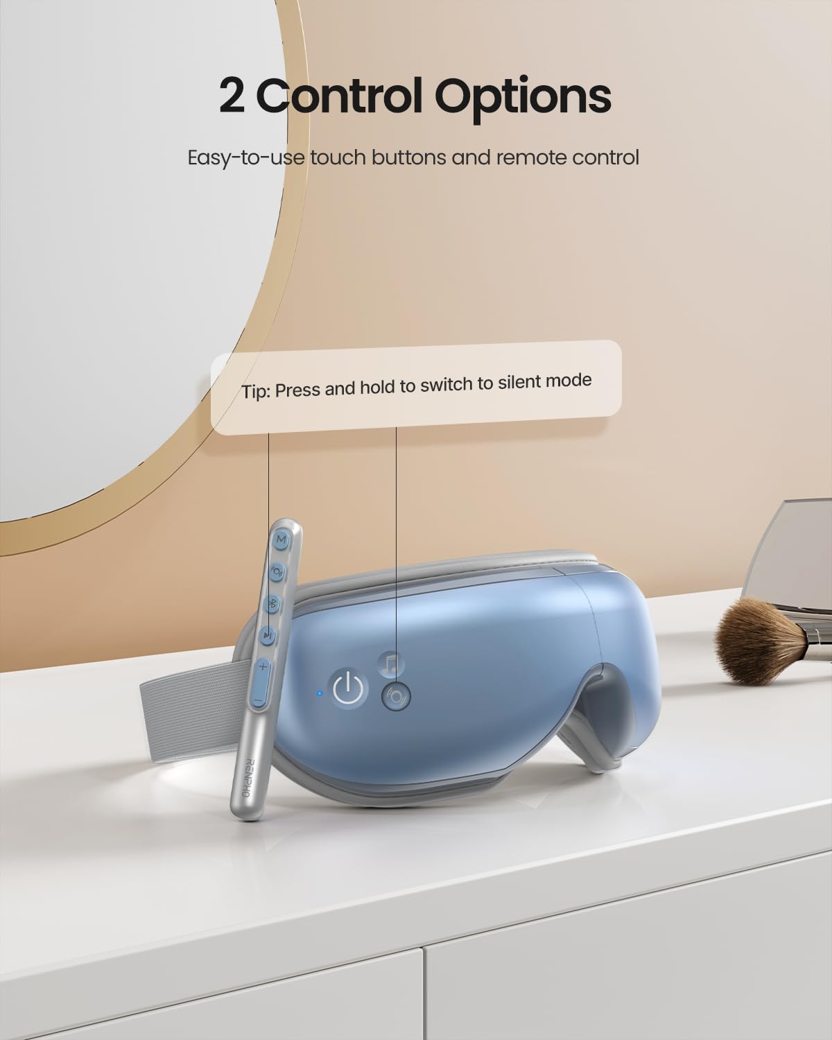RENPHO Eye Massager 2 level compression delivers targeted eye strain relief.