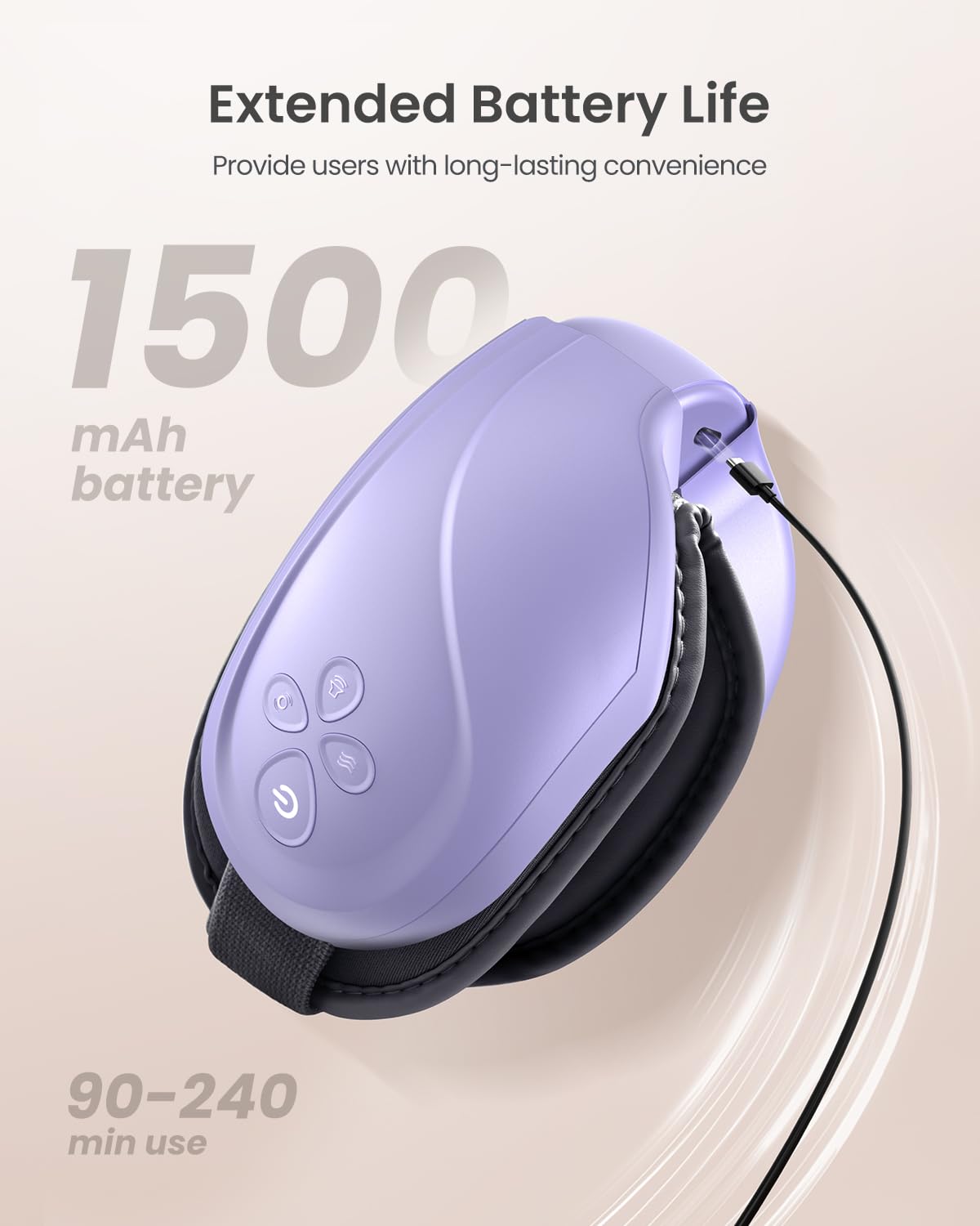 Ergonomic headband on RENPHO Eye Massager ensures comfortable fit for most users.