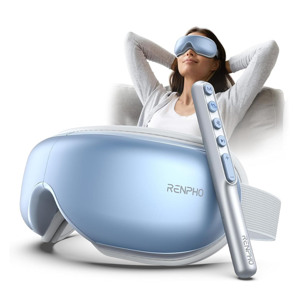 RENPHO Eye Massager with heat in use shows soothing warmth for eye comfort.