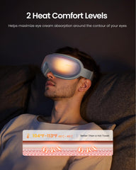 RENPHO Eye Massager with heat demonstrates thermo settings for gentle warmth and relaxation.