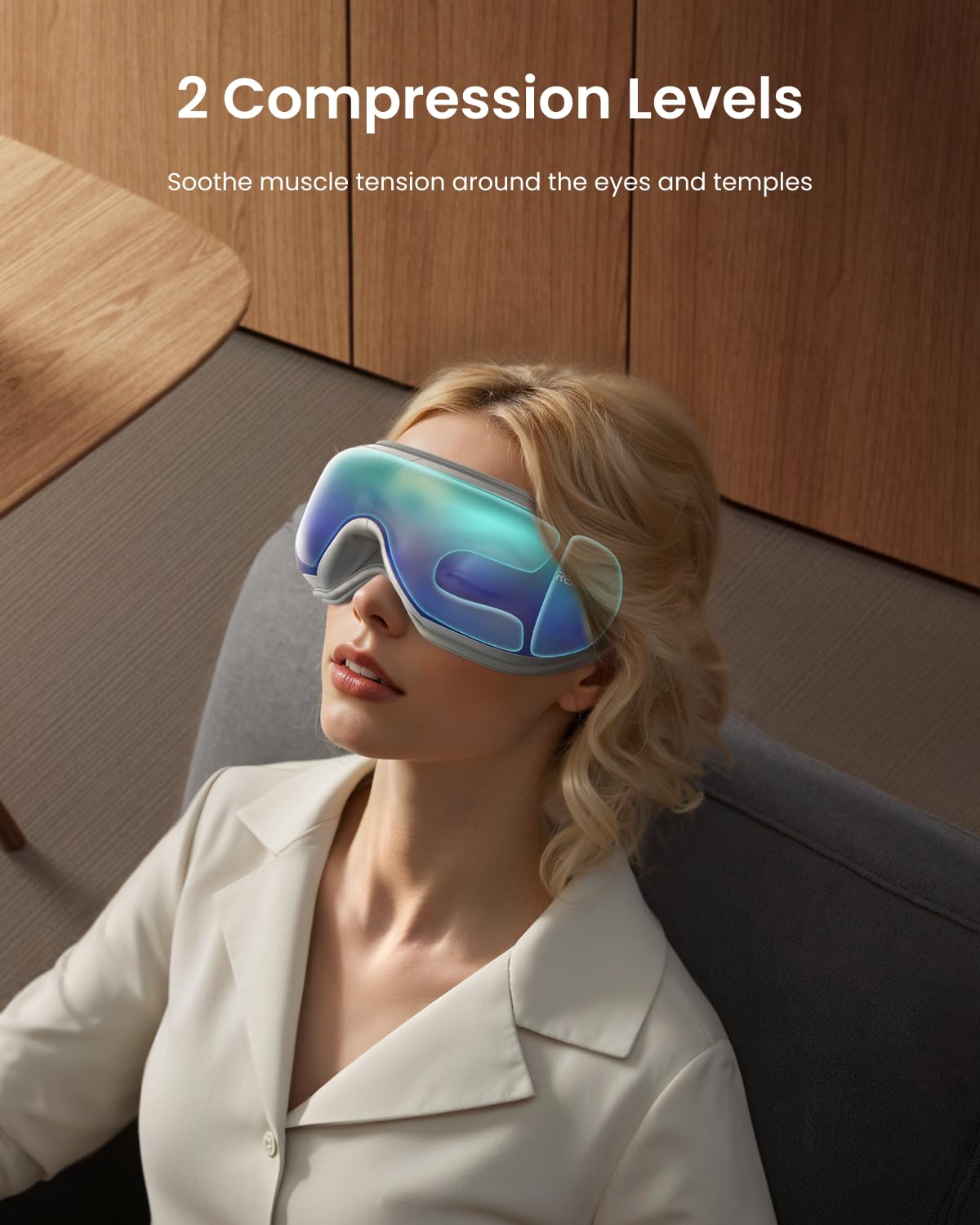 RENPHO Eyeris 1 eye massager with Bluetooth speaker for music during a massage.