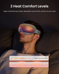 RENPHO Eyeris 1 eye massager heat compression at 104–113℉ to soothe tired eyes.