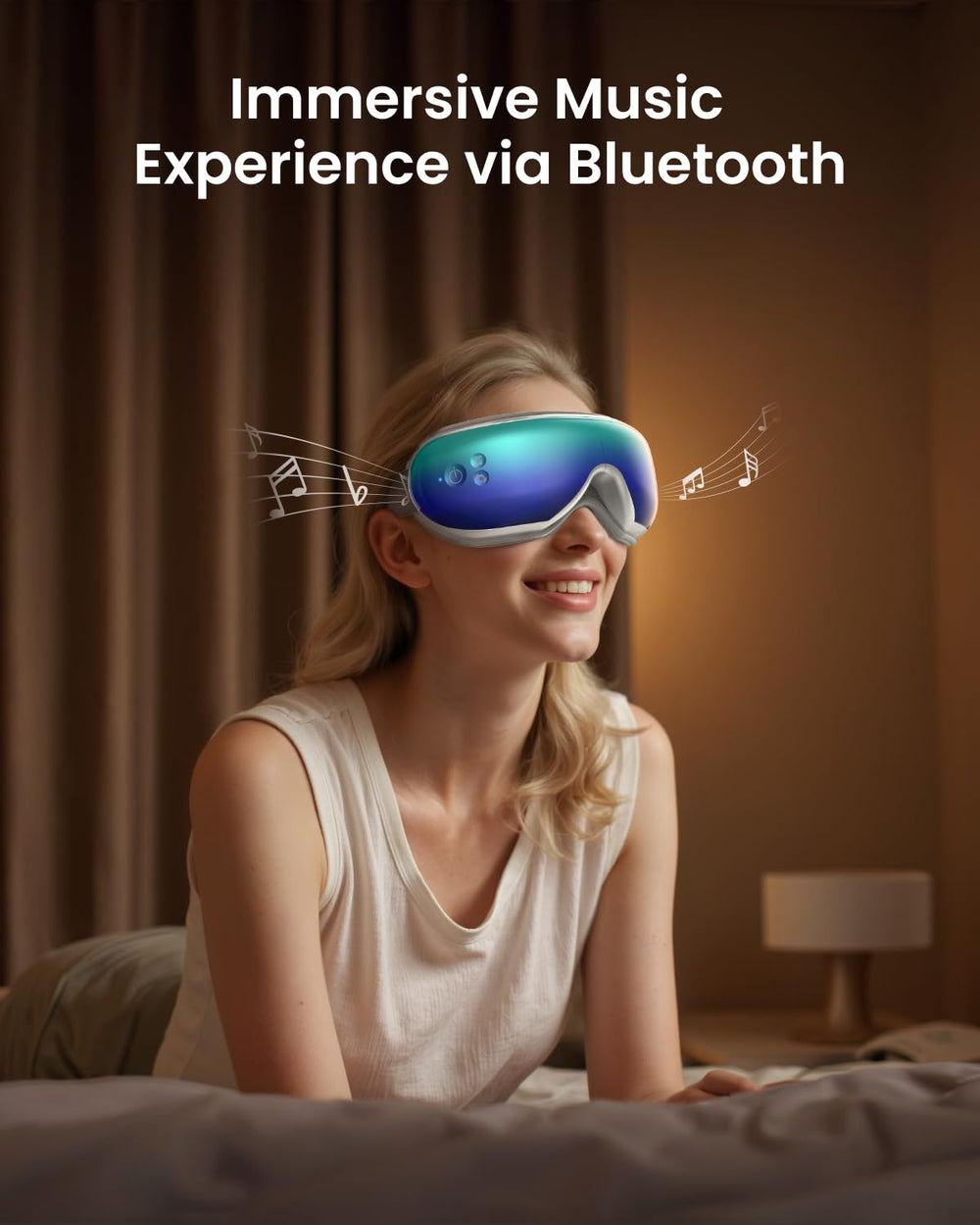 Light-blocking sleep mask creates a calm setting to support rest.