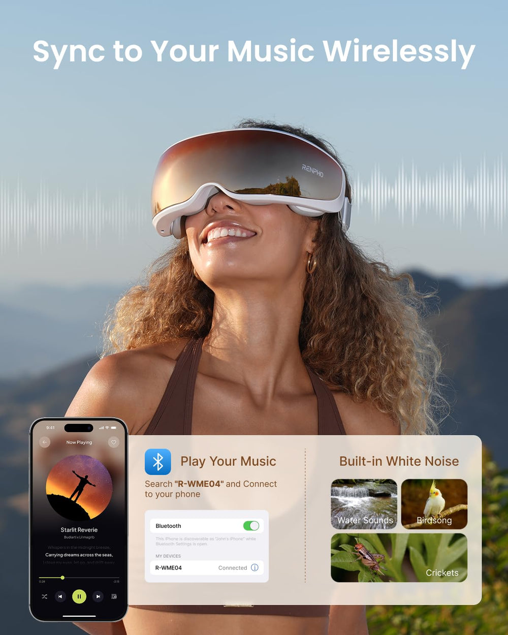 RENPHO Eyeris Calina Bluetooth connectivity allows music during massage.