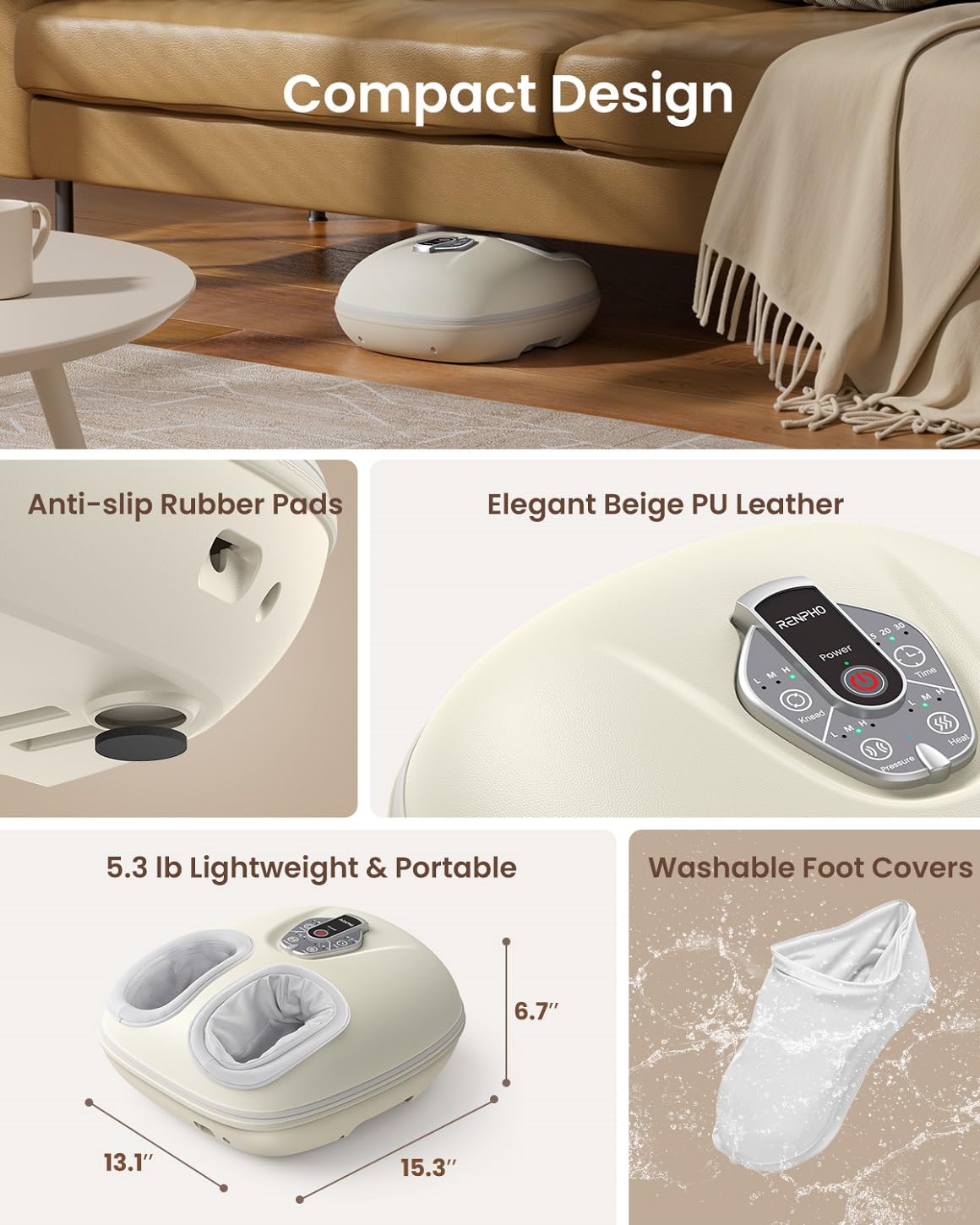 RENPHO foot massager auto-size sensor adjusts fit.