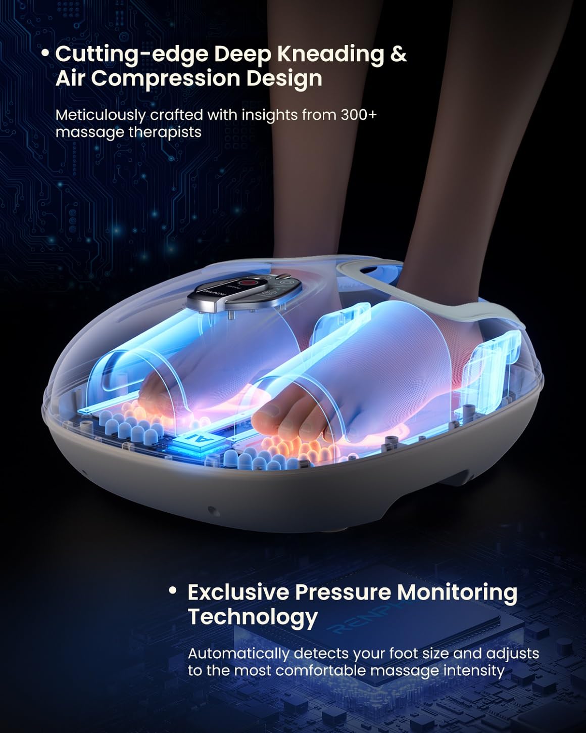 RENPHO foot massager heat function delivers warm circulation.