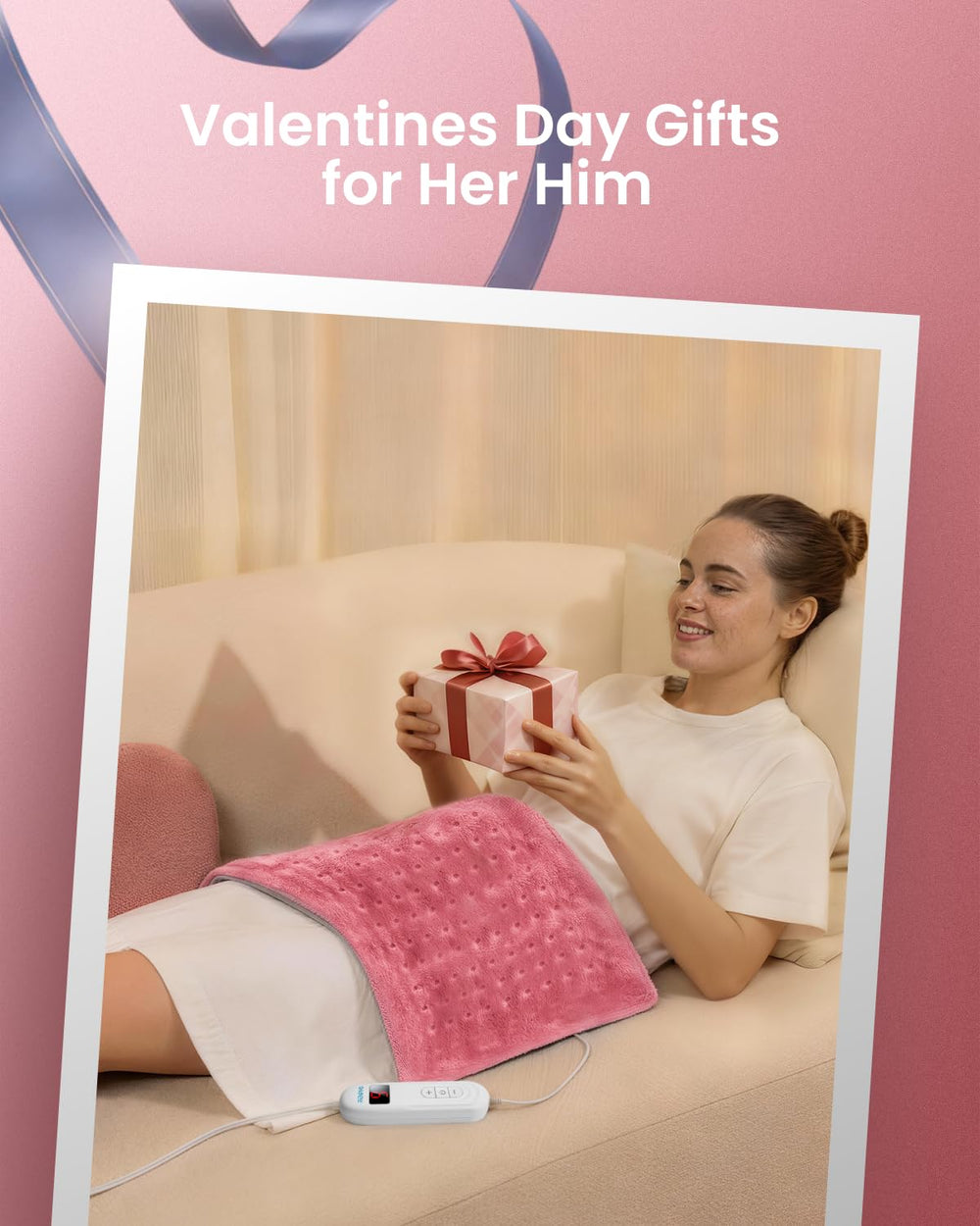 RENPHO pink heating pad with soft machine-washable cover for easy care.