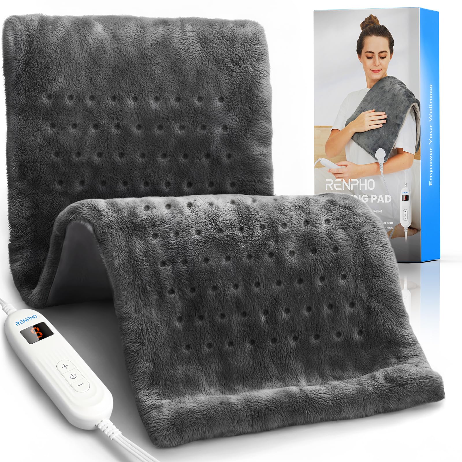 RENPHO heating pad focuses on back and shoulder areas for quick warmth.