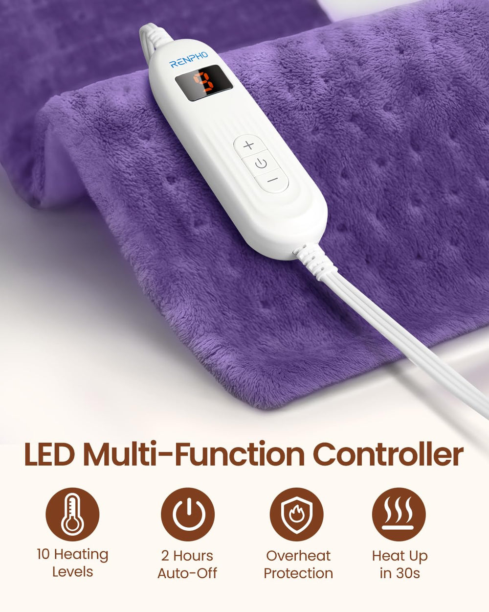 RENPHO heating pad fabric close-up, skin-friendly and machine washable.