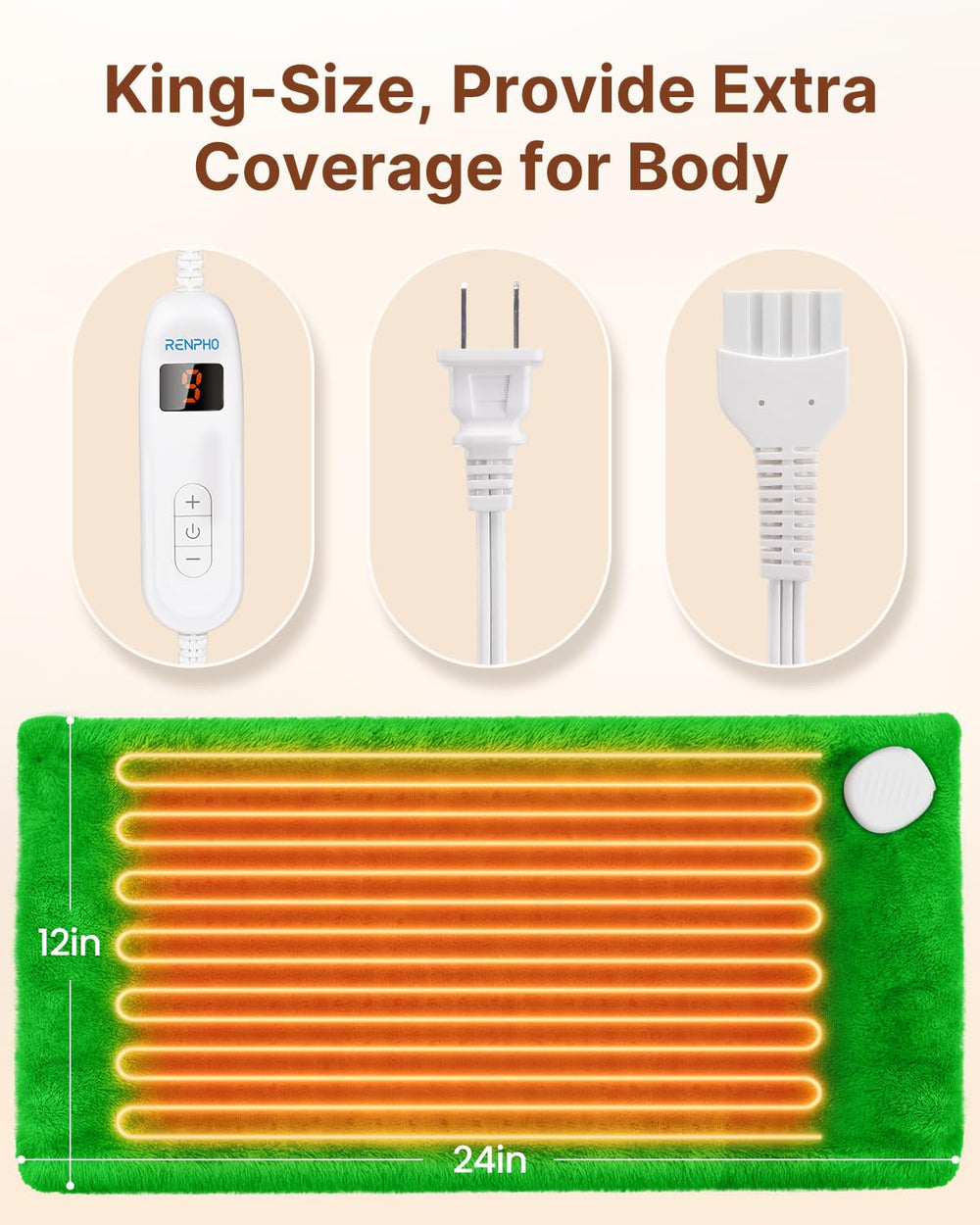 RENPHO heating pad neck-shoulder coverage delivers comforting heat for tense shoulders.