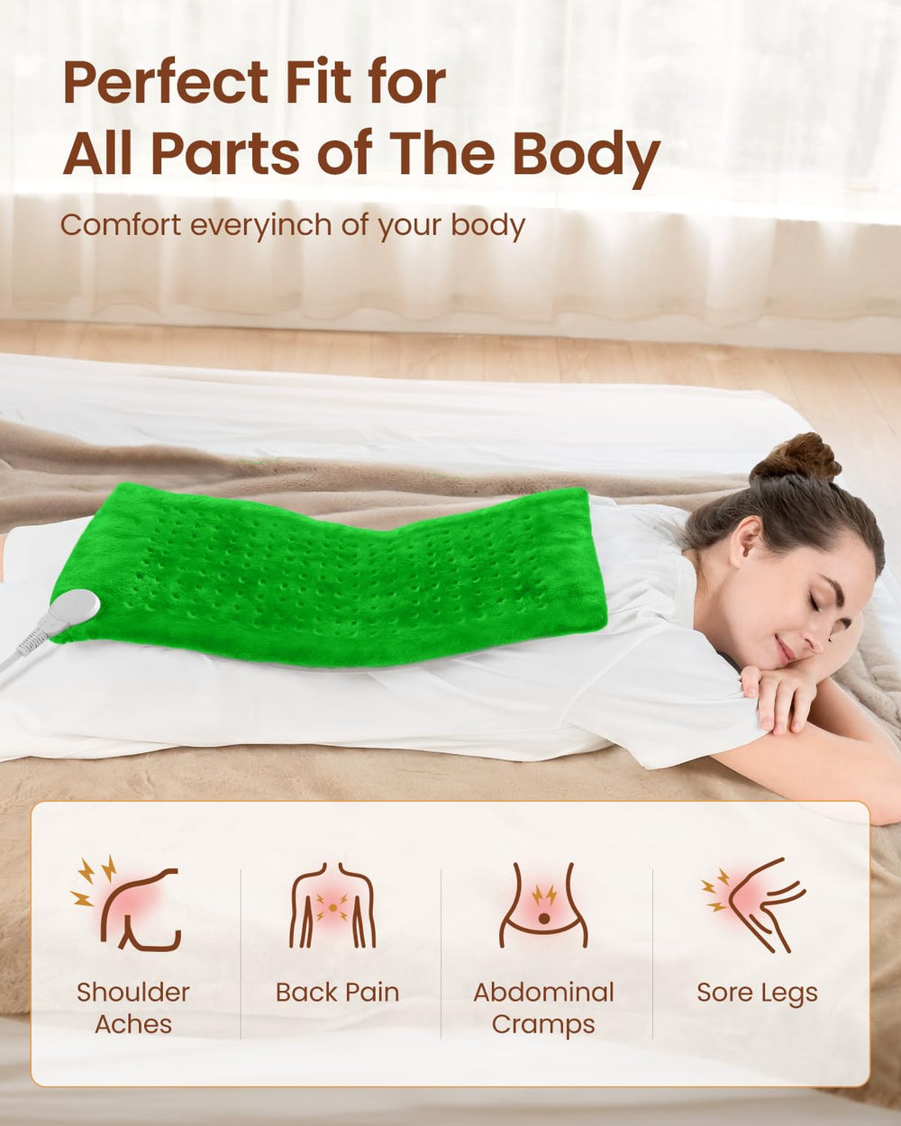 RENPHO heating pad skin-friendly fabric feels soft against skin for long use.