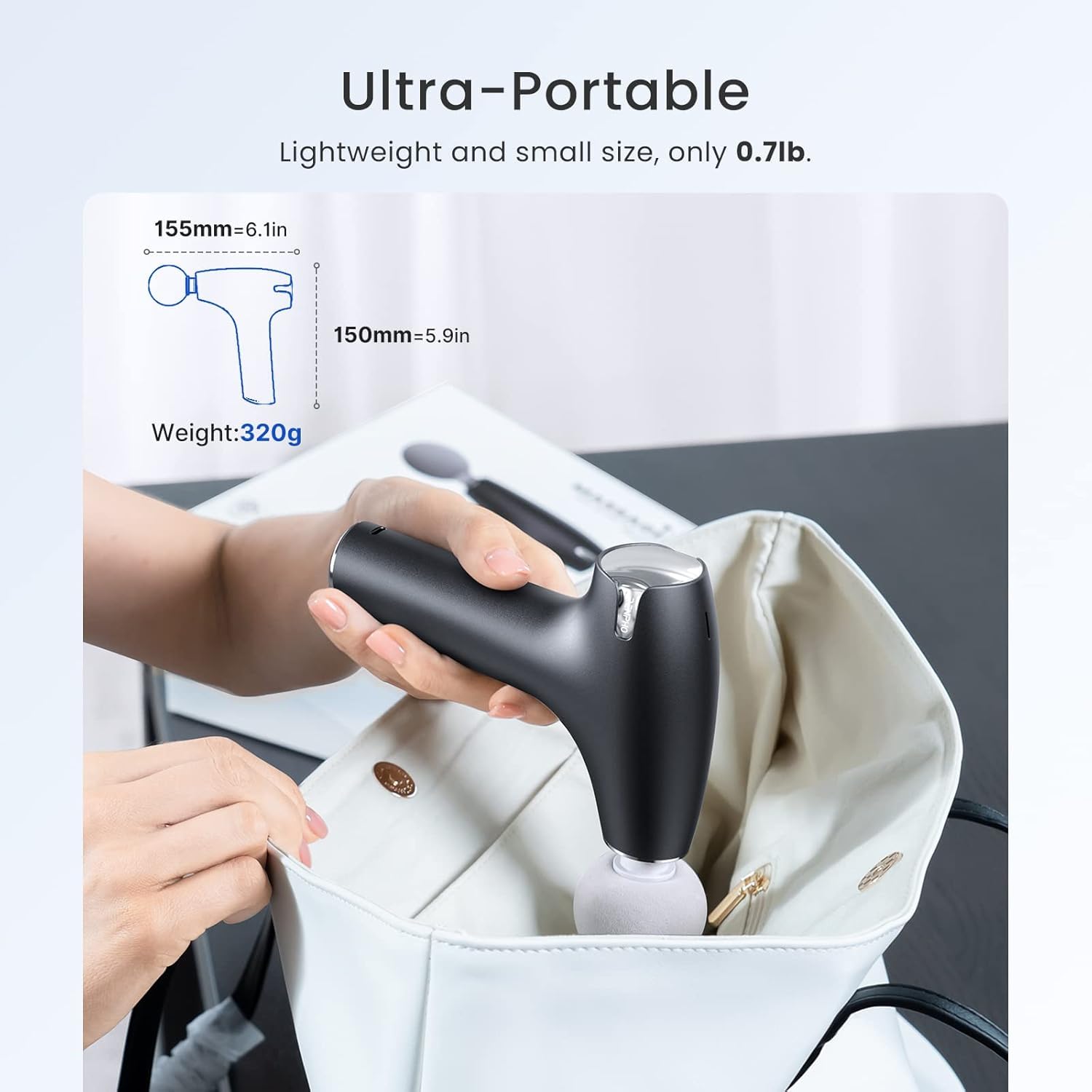 RENPHO compact massager weighs 0.7 lb for easy travel.