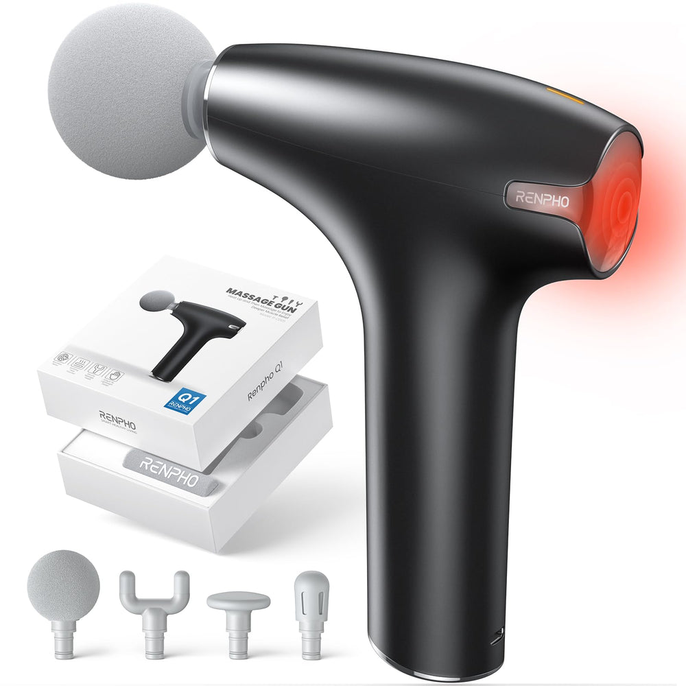 RENPHO massage gun with heat back panel for warm relief during use.