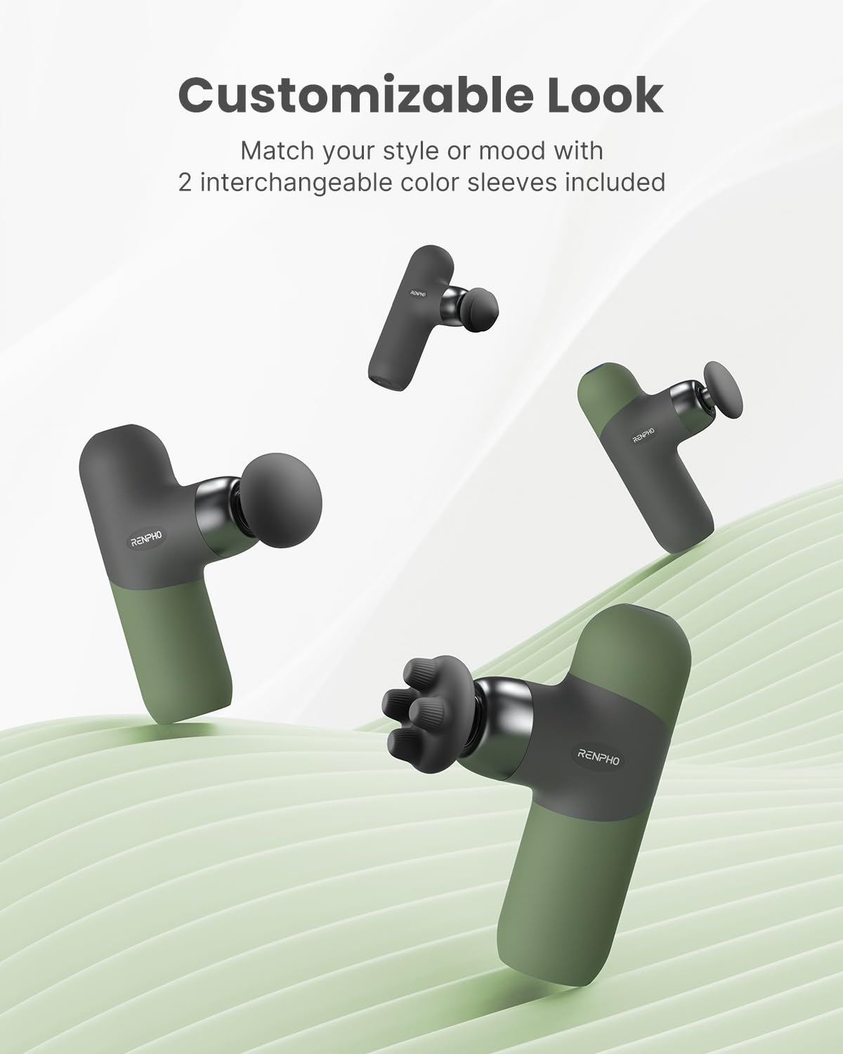 RENPHO Mini Thermal Massage Gun features a claw head for deeper reach into muscle tissue.