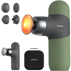 RENPHO Mini Thermal Massage Gun with heat function activated for rapid muscle warm-up.