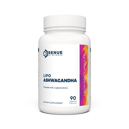 Renue By Science Ashwagandha liposomal capsules for enhanced absorption and daily stress support.