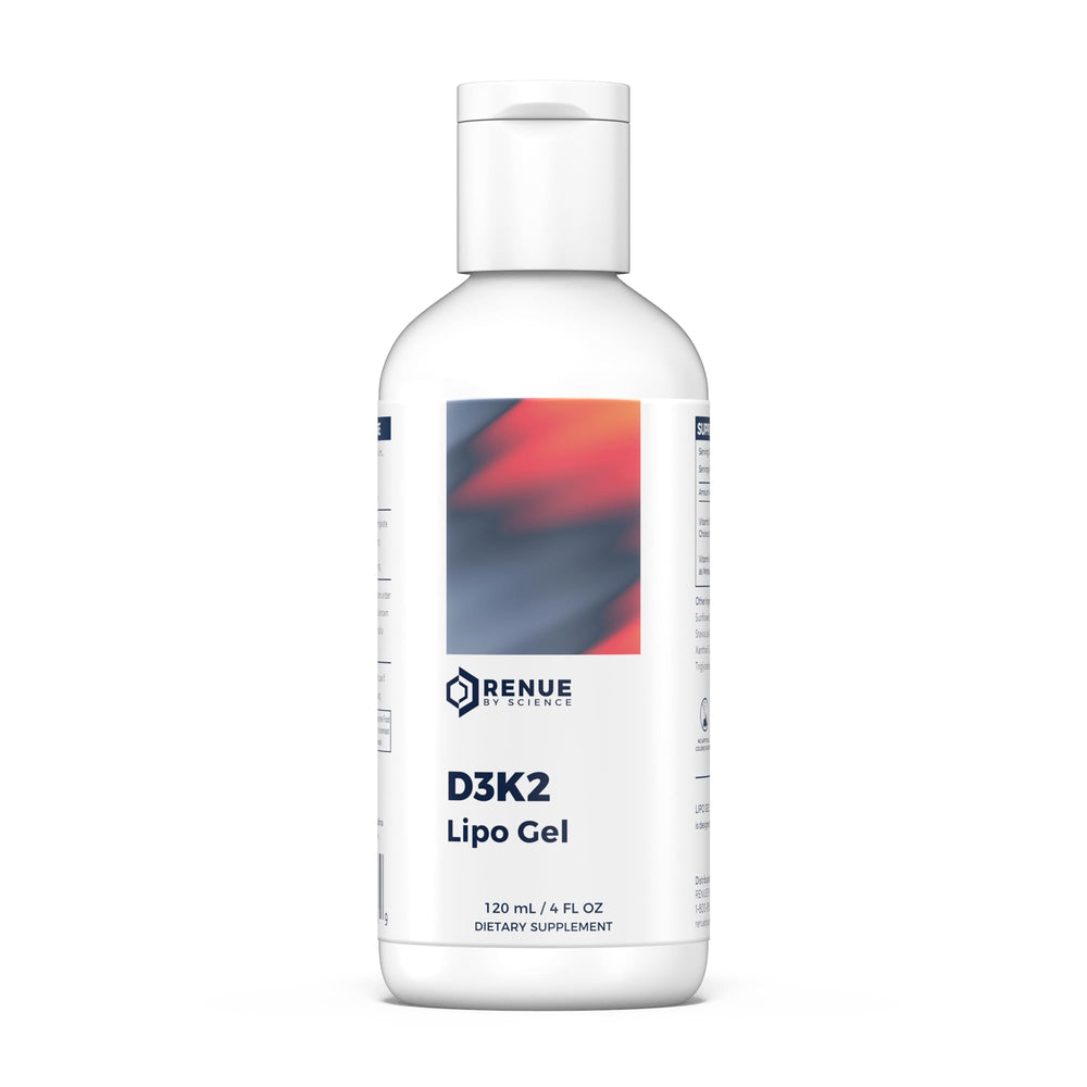 Renue By Science D3 K2 gel bottle with liposomal delivery for potential bone support.