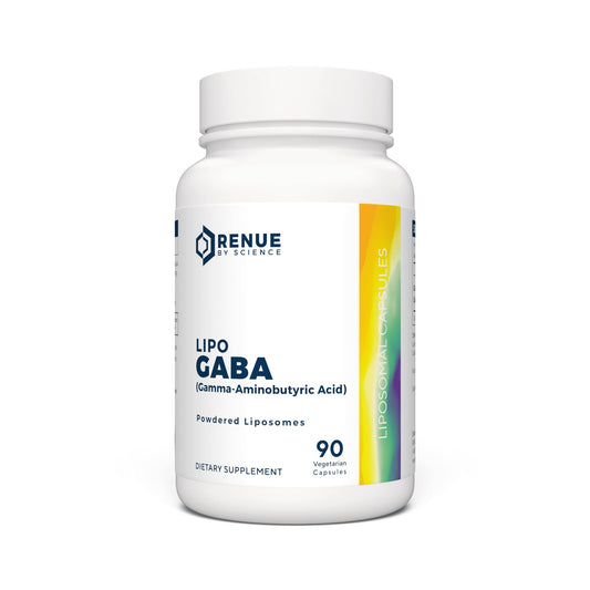 Renue By Science GABA bottle shows high-strength liposomal formula for calm support