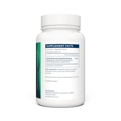 Renue By Science Green Tea Extract bottle label close-up highlighting quality and third‑party tested features.