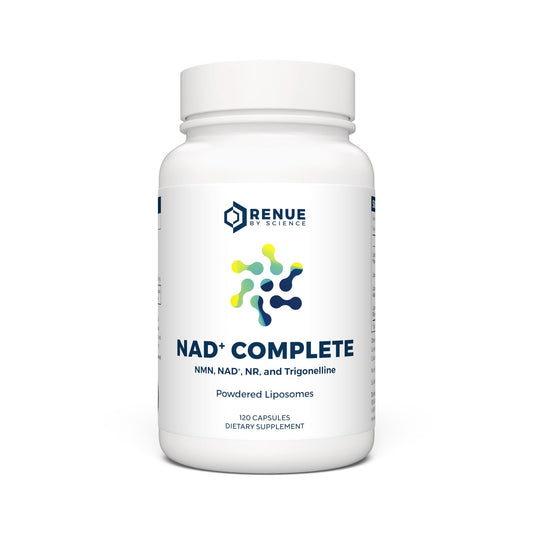 Renue By Science NAD+ Complete bottle with liposomal capsules for improved absorption and daily vitality