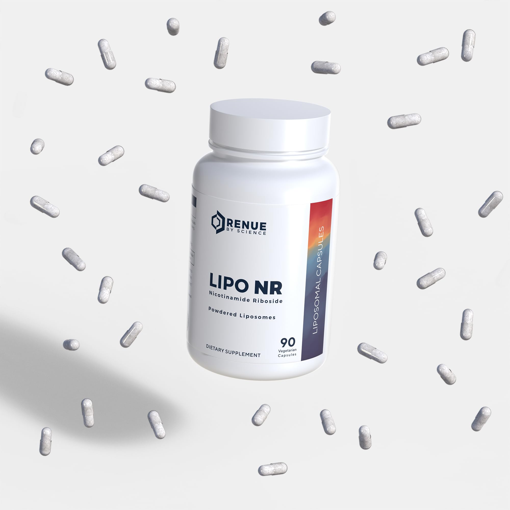 Renue By Science ingredient panel shows NR and liposomes in allergen free formula