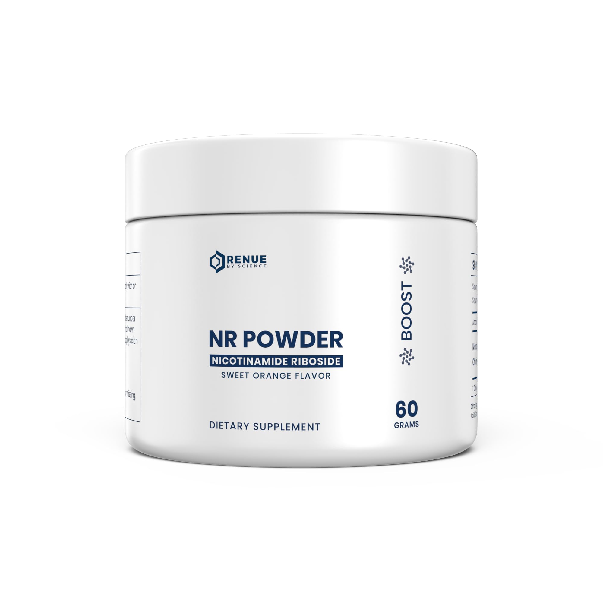 Renue By Science Nicotinamide Riboside powder bottle promotes daily energy and cellular support.
