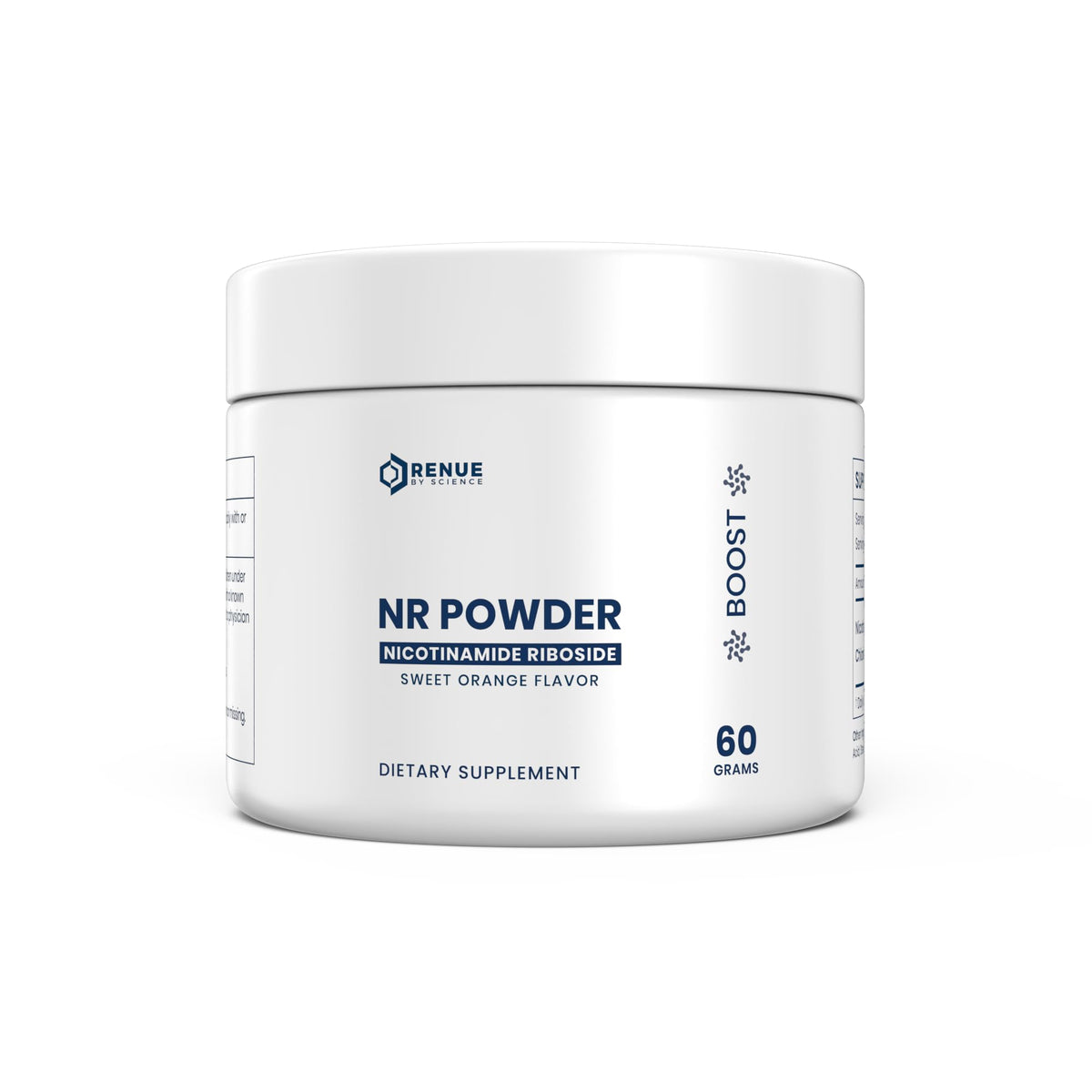 Renue By Science Nicotinamide Riboside powder bottle promotes daily energy and cellular support.