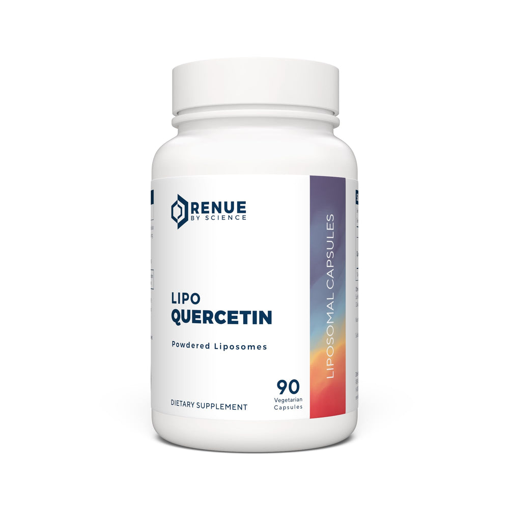 Renue By Science Quercetin bottle front highlighting high-strength liposomal formula