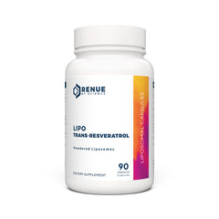 Renue By Science Resveratrol bottle front showing premium antioxidant support for daily wellness.
