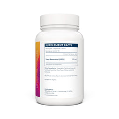 Renue By Science Resveratrol label close-up showing non-GMO claim.
