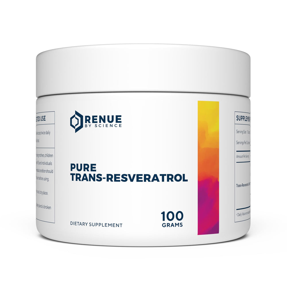 Renue By Science Resveratrol bottle with pure trans-resveratrol powder for antioxidant support