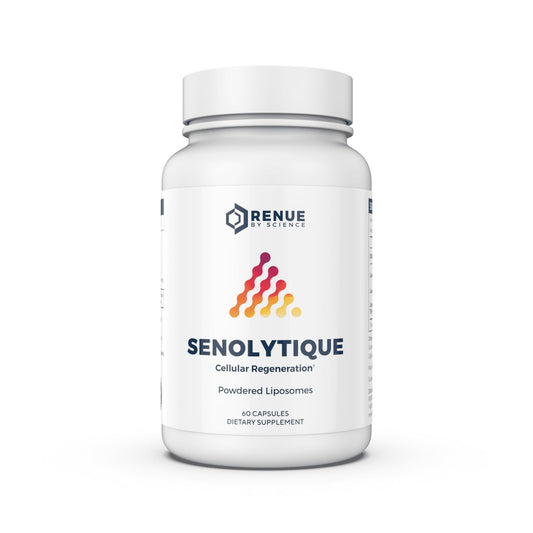 Renue By Science Senolytique bottle front with sleek label for daily wellness support