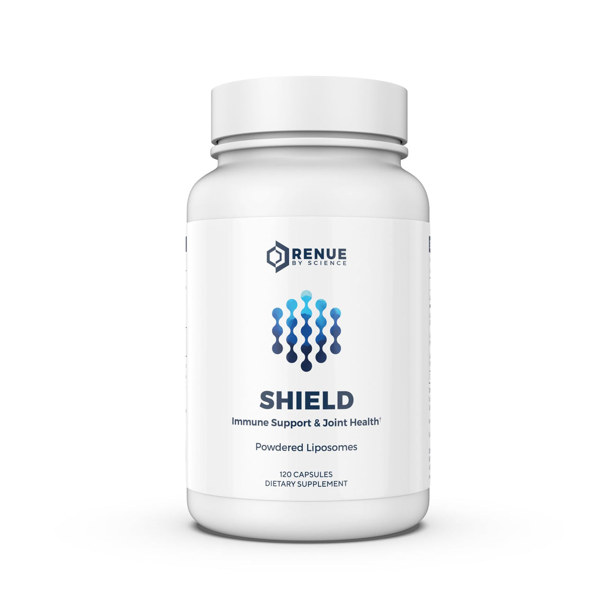 Renue By Science Shield bottle close-up showing liposomal delivery for absorption.