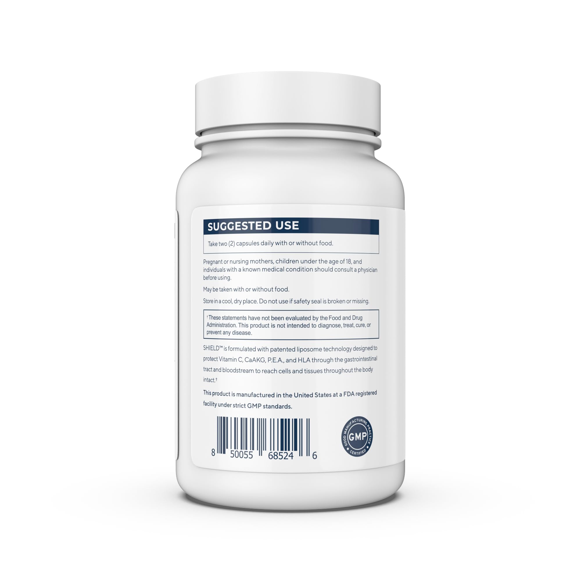 Renue By Science Shield label detail emphasizing CaAKG and hyaluronic acid components.