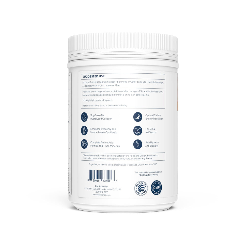 Powder scoop highlights convenient serving size for consistent collagen and BCAA intake.