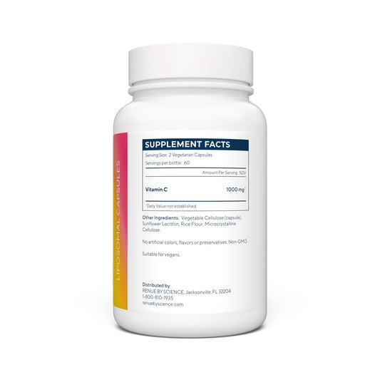 Renue By Science Vitamin C liposomal capsules close-up highlighting easy-to-use form.