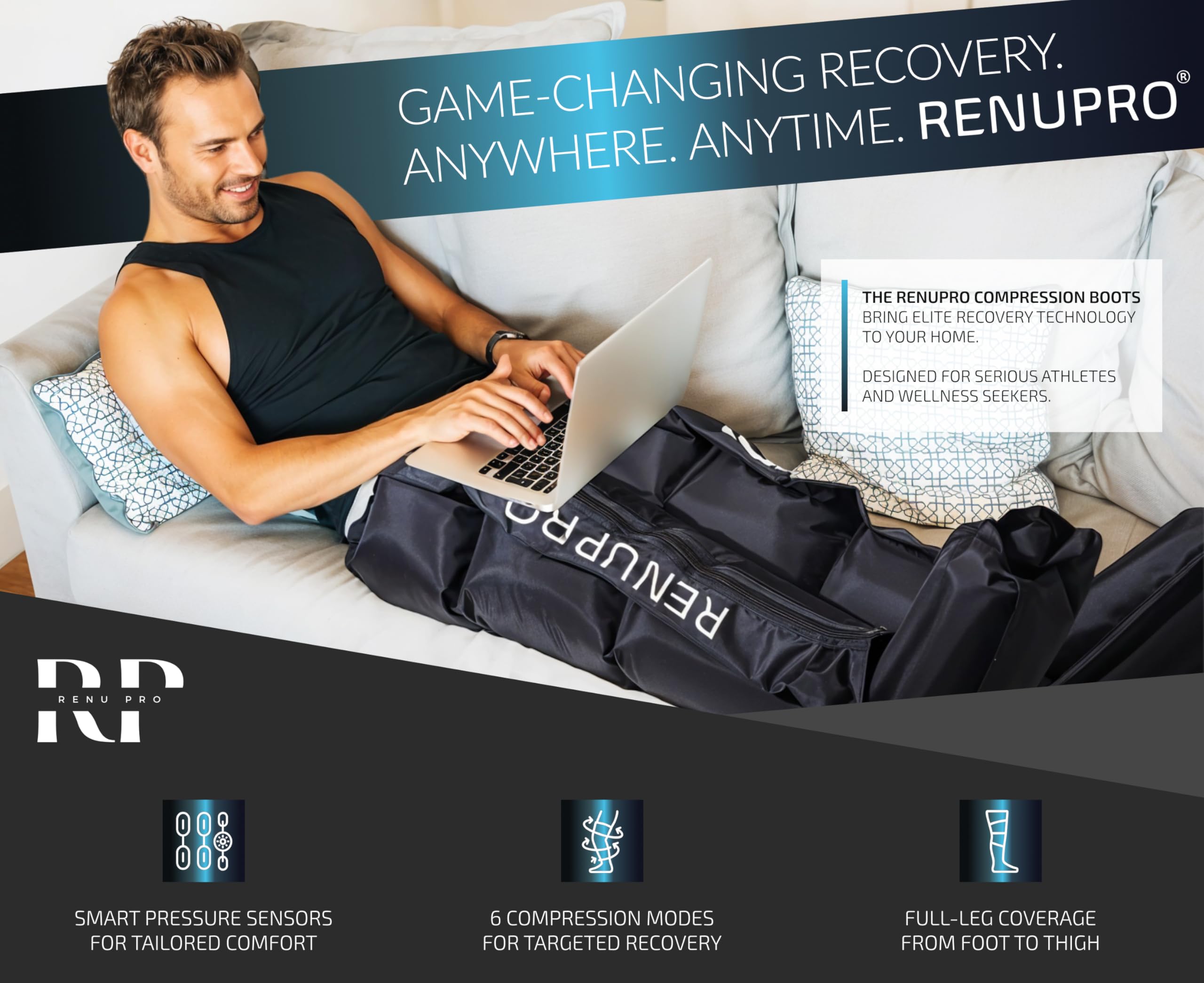RENUPRO dynamic air chambers system delivering targeted pressure after activity