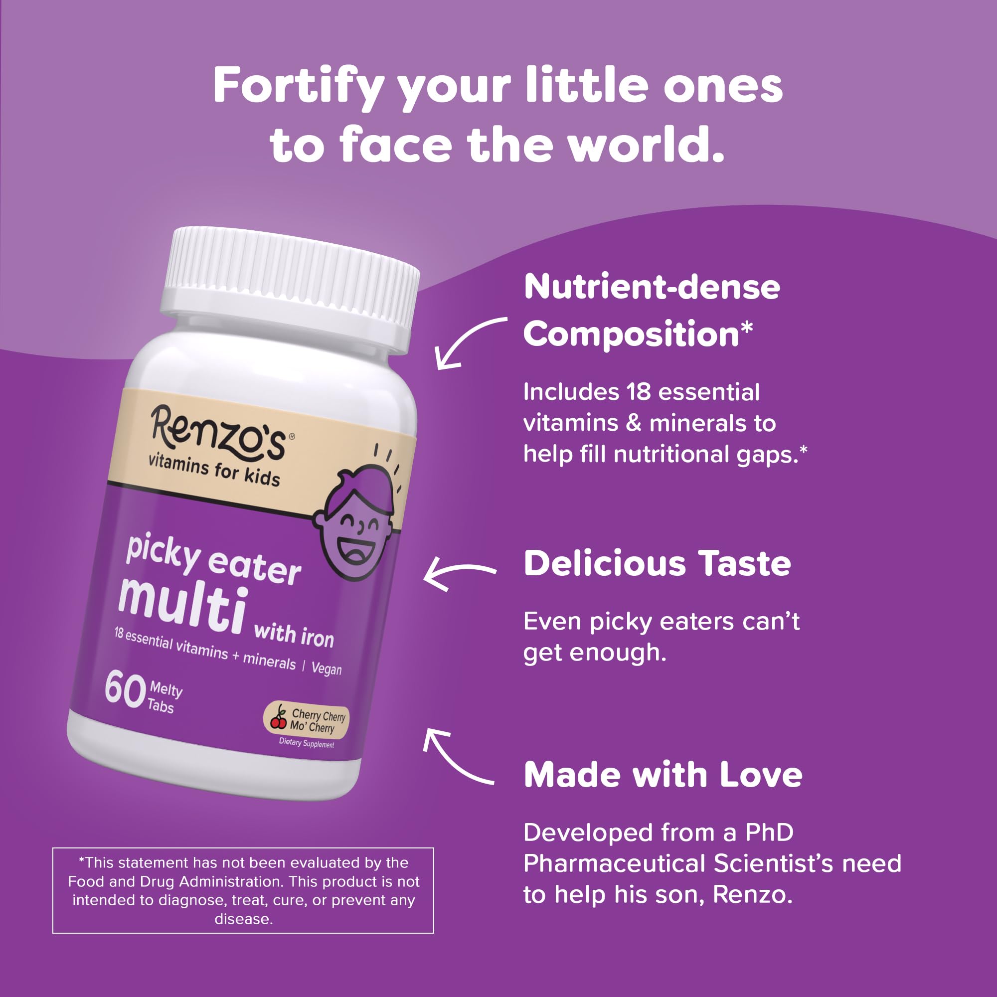 Renzo's iron zinc calcium blend supports growing bones