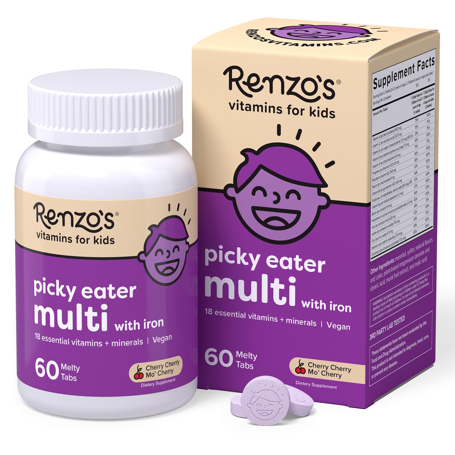 Renzo's Picky Eater melty vitamins in cherry jar for daily nutrition