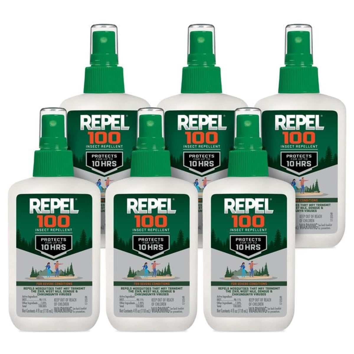 Repel 100 bottle front, compact 4-ounce pack for outdoor protection.