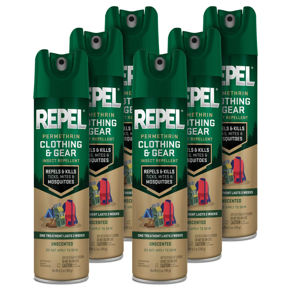Repel Permethrin aerosol can for clothing and gear protects outdoors.