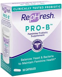 Rephresh Pro-B bottle side view highlighting easy-to-swallow capsules for daily use