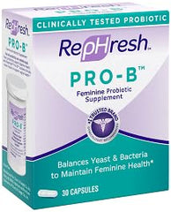 Rephresh Pro-B bottle side view highlighting easy-to-swallow capsules for daily use